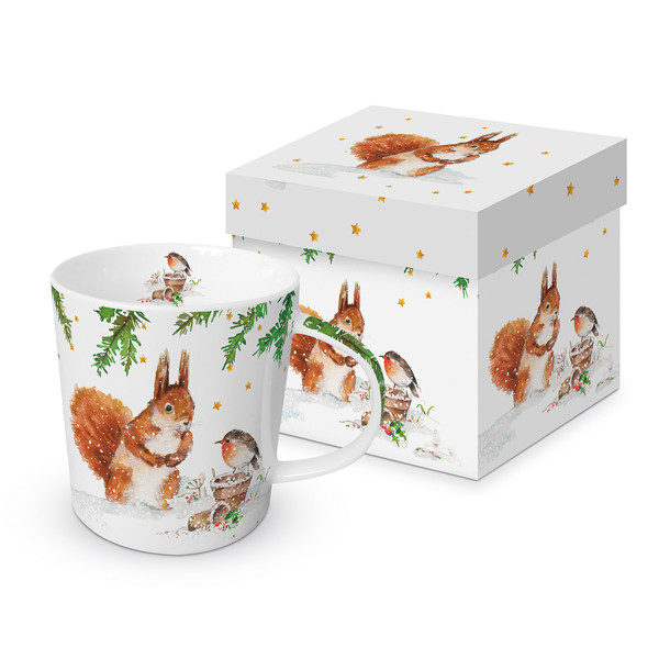 Bild von Eichhörnchen & Rotkehlchen Squirrel & Robin Porzellanbecher mit Geschenkkarton Trendmug